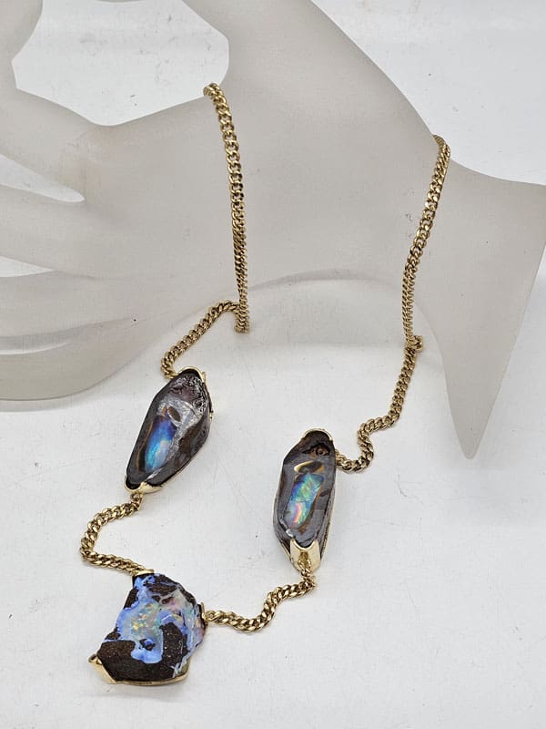 18ct Yellow Gold Unique Natural Opal Hand Crafted Bespoke Necklace / Chain - Thick and Heavy - Spectacular!