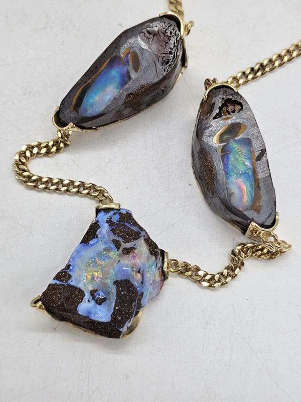 18ct Yellow Gold Unique Natural Opal Hand Crafted Bespoke Necklace / Chain - Thick and Heavy - Spectacular!