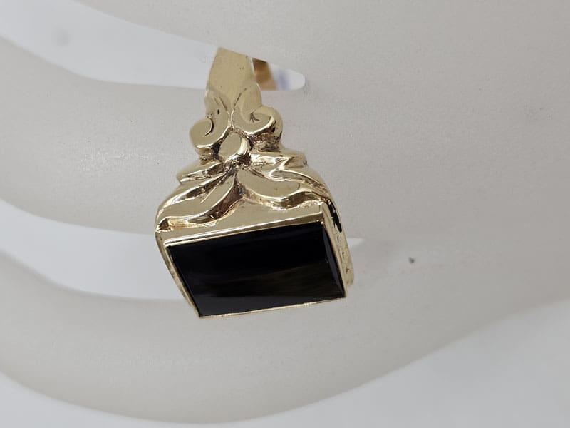 9ct Yellow Gold Onyx Large Ornate Design Rectangular Ring - Gents Ring / Ladies Ring - Signet Ring - Antique / Vintage
