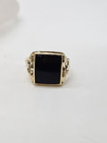 9ct Yellow Gold Onyx Large Ornate Design Rectangular Ring - Gents Ring / Ladies Ring - Signet Ring - Antique / Vintage