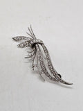 18ct White Gold Diamond Large Ornate Leaf Shaped Brooch - Antique / Vintage