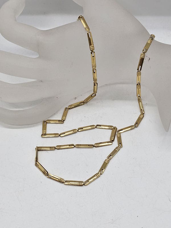 9ct Yellow Gold Unusual Elongated Link Necklace / Chain - Vintage
