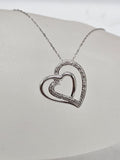 9ct White Gold Diamond Double Heart Pendant on Gold Chain