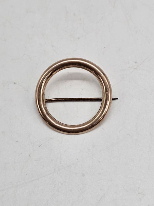 9ct Rose Gold Round Circle Brooch - Antique / Vintage