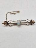 9ct Rose Gold Solid White Opal Open Design Bar Brooch - Antique / Vintage
