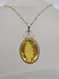 9ct Yellow Gold Large Yellow Oval with Twist Rim Pendant on Gold Chain - Antique / Vintage
