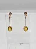 9ct Yellow Gold Yellow Oval on Long Line Drop Screw-On Earrings - Antique / Vintage