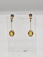 9ct Yellow Gold Yellow Oval on Long Line Drop Screw-On Earrings - Antique / Vintage