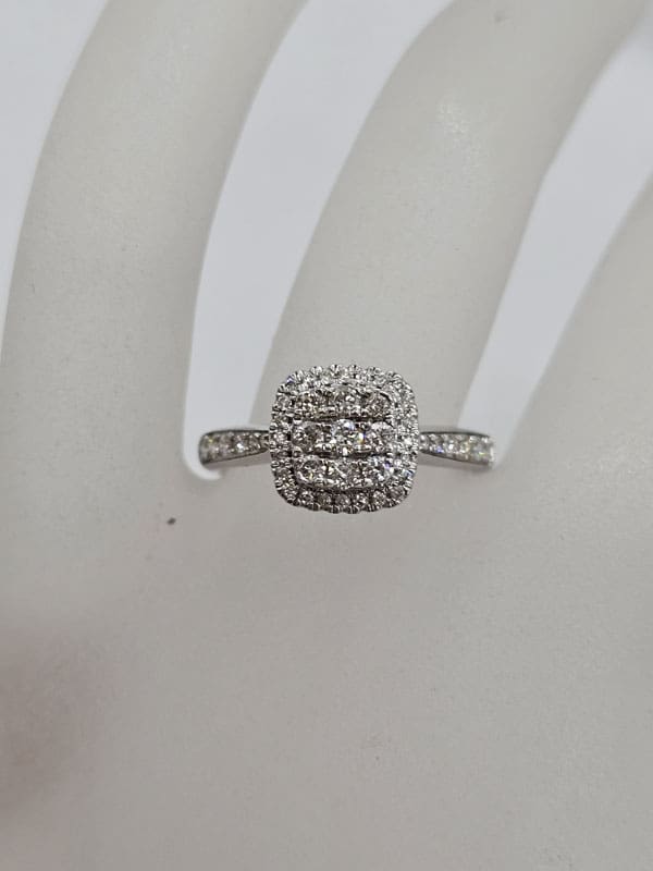 9ct White Gold Diamond Square Cluster Ring - Engagement Ring / Dress RIng