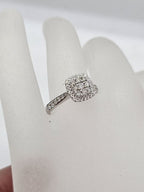 9ct White Gold Diamond Square Cluster Ring - Engagement Ring / Dress RIng