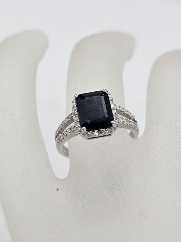 9ct White Gold Sapphire Rectangular Shaped Diamond Ring