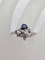 18ct White Gold Natural Sapphire and Diamond Ornate Twist Design Ring - Vintage / Antique