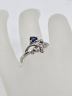 18ct White Gold Natural Sapphire and Diamond Ornate Twist Design Ring - Vintage / Antique