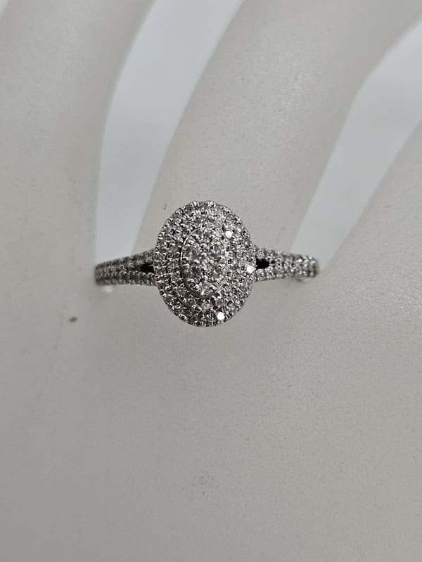 9ct White Gold Diamond Oval Cluster Ring