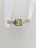 9ct Yellow Gold Peridot and Diamond Square Bezel Set Ring