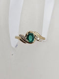 9ct Yellow Gold Oval Emerald and Diamond Twist Ring