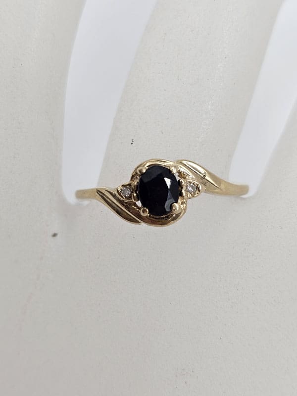 9ct Yellow Gold Natural Sapphire and Diamond Twist Ring