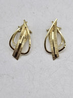 14ct Yellow Gold Unusual Twist Clip-On Earrings - Vintage