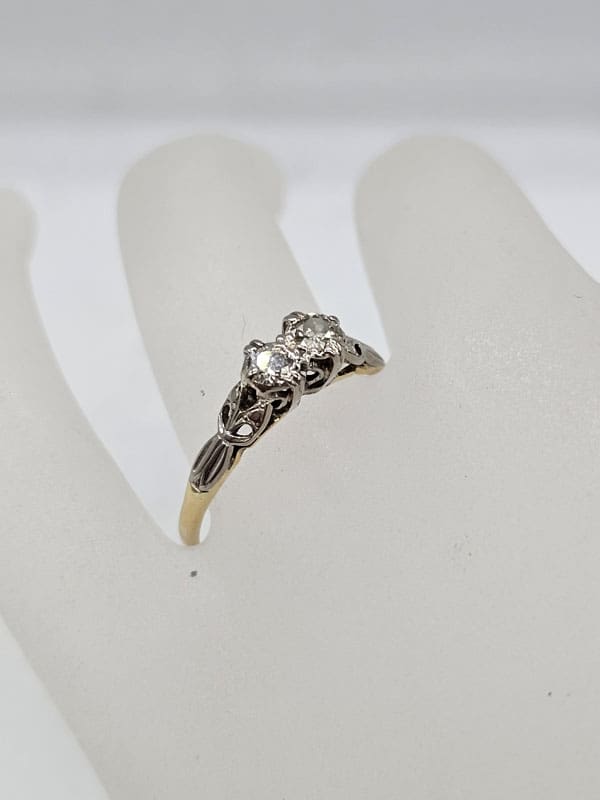 18ct Yellow Gold and Platinum Diamond Et Toi Et Moi Two Stone Ring / Engagement Ring - Antique / Vintage
