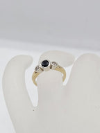 18ct Yellow Gold and White Gold Natural Sapphire with Diamond Solitaire Bezel Set Engagement Ring / Dress Ring