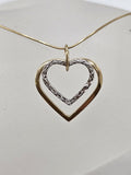 9ct Yellow Gold and White Gold Double Heart Pendant on Gold Chain
