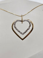 9ct Yellow Gold and White Gold Double Heart Pendant on Gold Chain