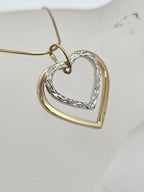 9ct Yellow Gold and White Gold Double Heart Pendant on Gold Chain