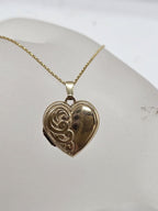 9ct Yellow Gold Ornate Design Heart Locket Pendant on 9ct Gold Chain