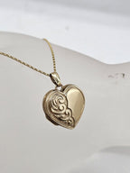 9ct Yellow Gold Ornate Design Heart Locket Pendant on 9ct Gold Chain