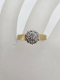 18ct Yellow Gold and Platinum Diamond High Set Round Cluster Ring / Engagement Ring - Antique / Vintage