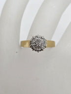 18ct Yellow Gold and Platinum Diamond High Set Round Cluster Ring / Engagement Ring - Antique / Vintage