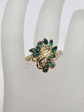 9ct Yellow Gold Natural Emerald and Diamond Large Swirl Shape Ring - Antique / Vintage