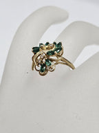 9ct Yellow Gold Natural Emerald and Diamond Large Swirl Shape Ring - Antique / Vintage