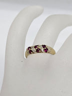 9ct Yellow Gold Ruby and Diamond Two Row Ring - Vintage