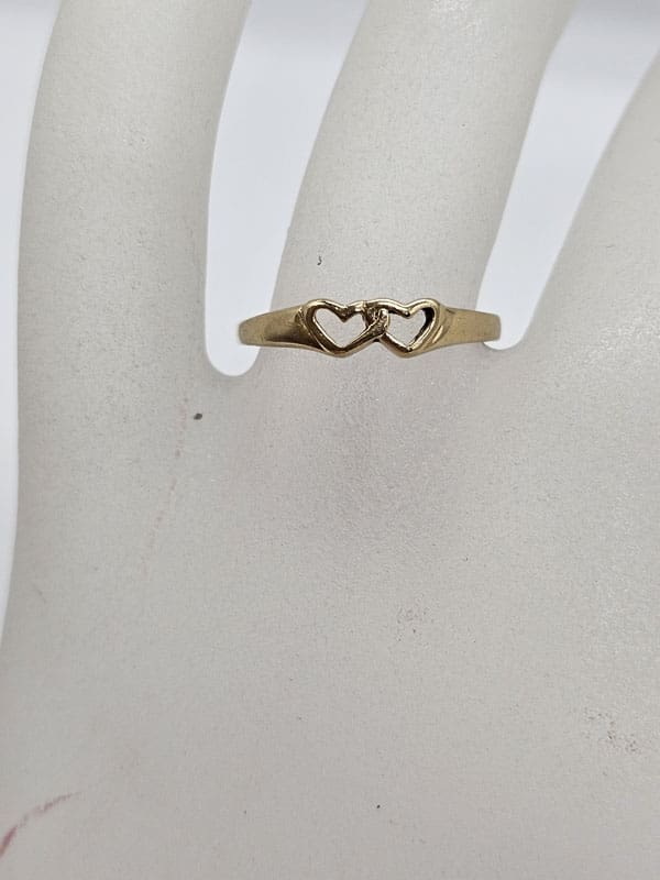 9ct Yellow Gold Double Heart Delicate Ring
