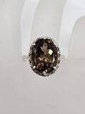 Sterling Silver Smokey Quartz Oval Claw Set Ring - Vintage / Antique