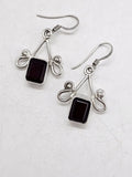 Sterling Silver Rectangular Black Onyx Drop Earrings - Vintage