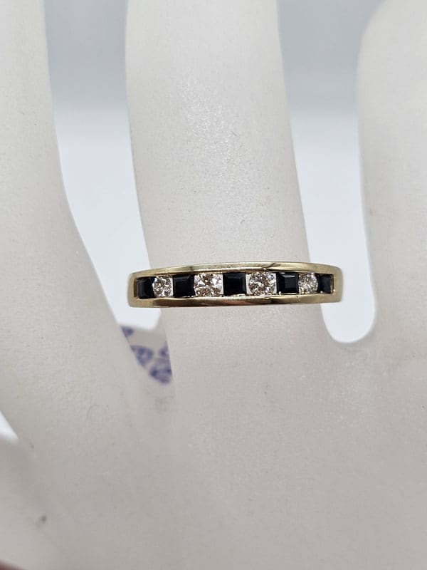 9ct Yellow Gold Natural Sapphire and Diamond Channel Set Eternity Ring / Ring - Vintage