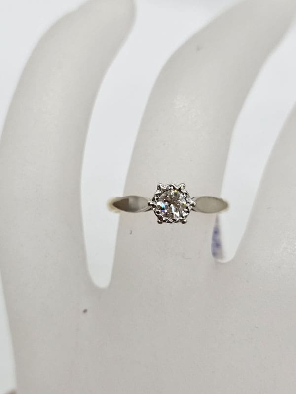 9ct Yellow Gold and White Gold Diamond Solitaire Engagement Ring / Dress Ring - Vintage
