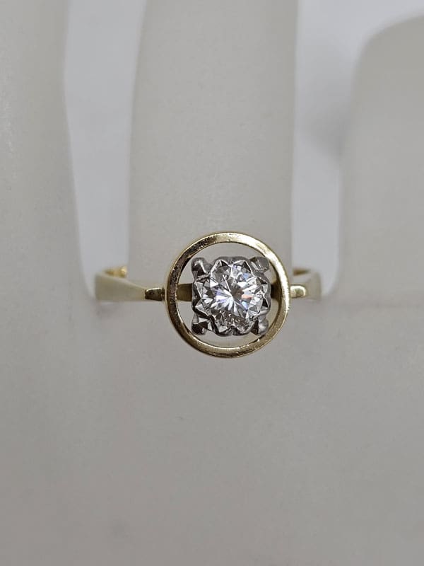 18ct Yellow Gold Diamond Solitaire in Round Open Design High Set Ring - Antique / Vintage