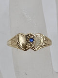 9ct Yellow Gold Sapphire Two Double Heart Signet Ring