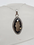 Sterling Silver Smokey Quartz Marquis Shape Pendant with Twist Rim on Silver Chain
