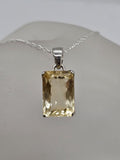 Sterling Silver Citrine Rectangular Claw Set Pendant on Silver Chain
