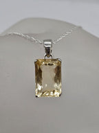 Sterling Silver Citrine Rectangular Claw Set Pendant on Silver Chain