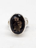 Sterling Silver Smokey Quartz Large Oval Bezel Set Ring