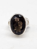 Sterling Silver Smokey Quartz Large Oval Bezel Set Ring