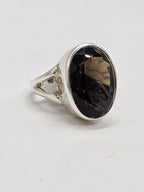Sterling Silver Smokey Quartz Large Oval Bezel Set Ring