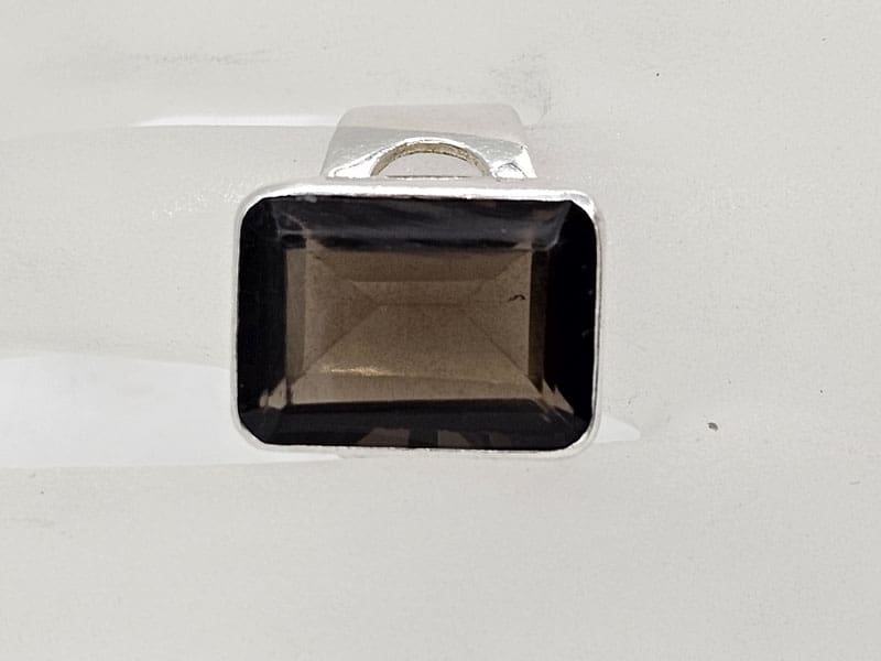 Sterling Silver Smokey Quartz Large Rectangular Bezel Set Ring