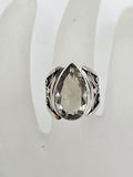 Sterling Silver Green Amethyst / Prasiolite Ornate Large Teardrop / Pear Shaped Ring
