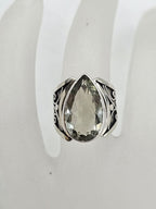 Sterling Silver Green Amethyst / Prasiolite Ornate Large Teardrop / Pear Shaped Ring